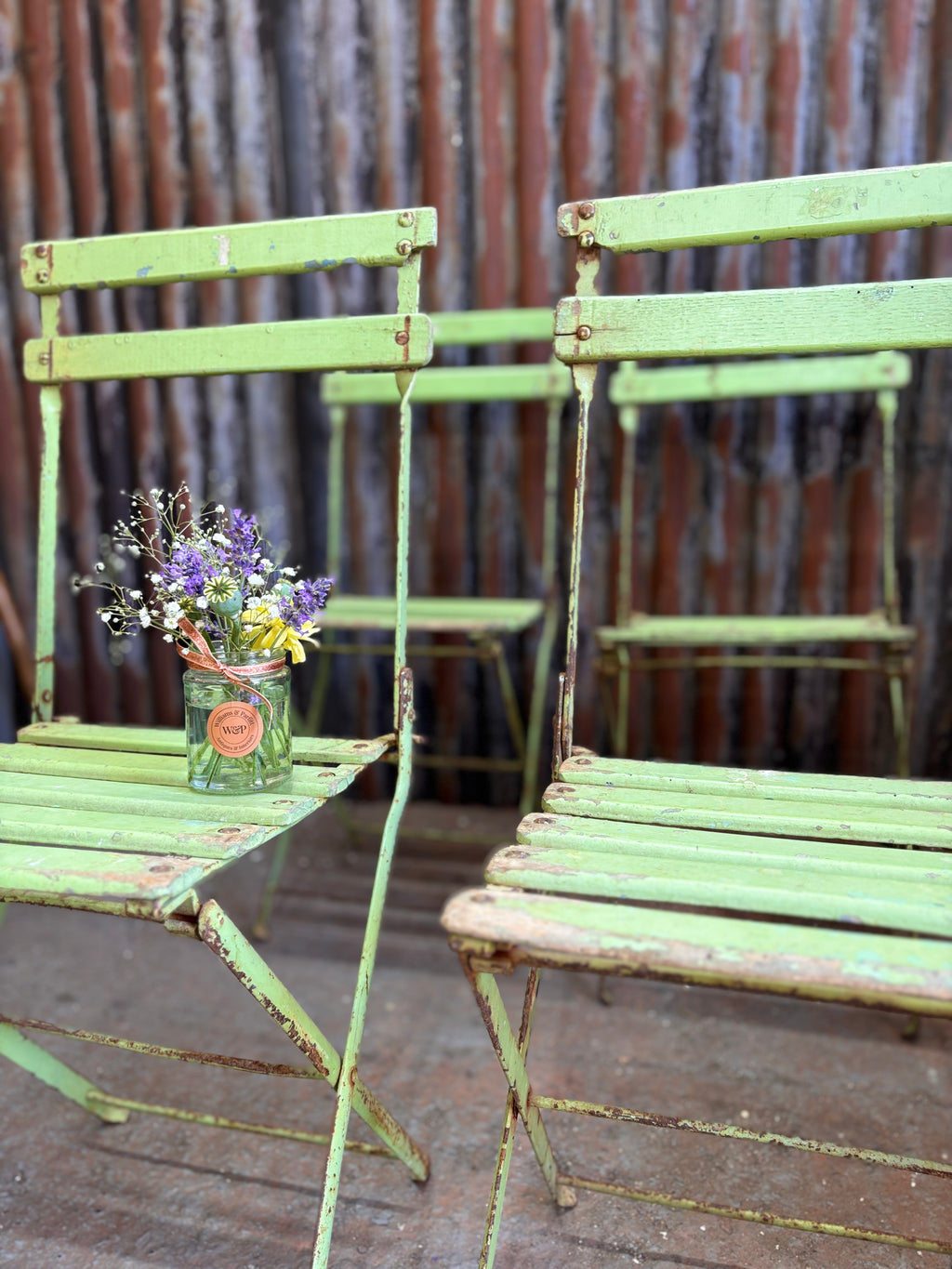 Set of 8 Vintage Green Folding Café Chairs