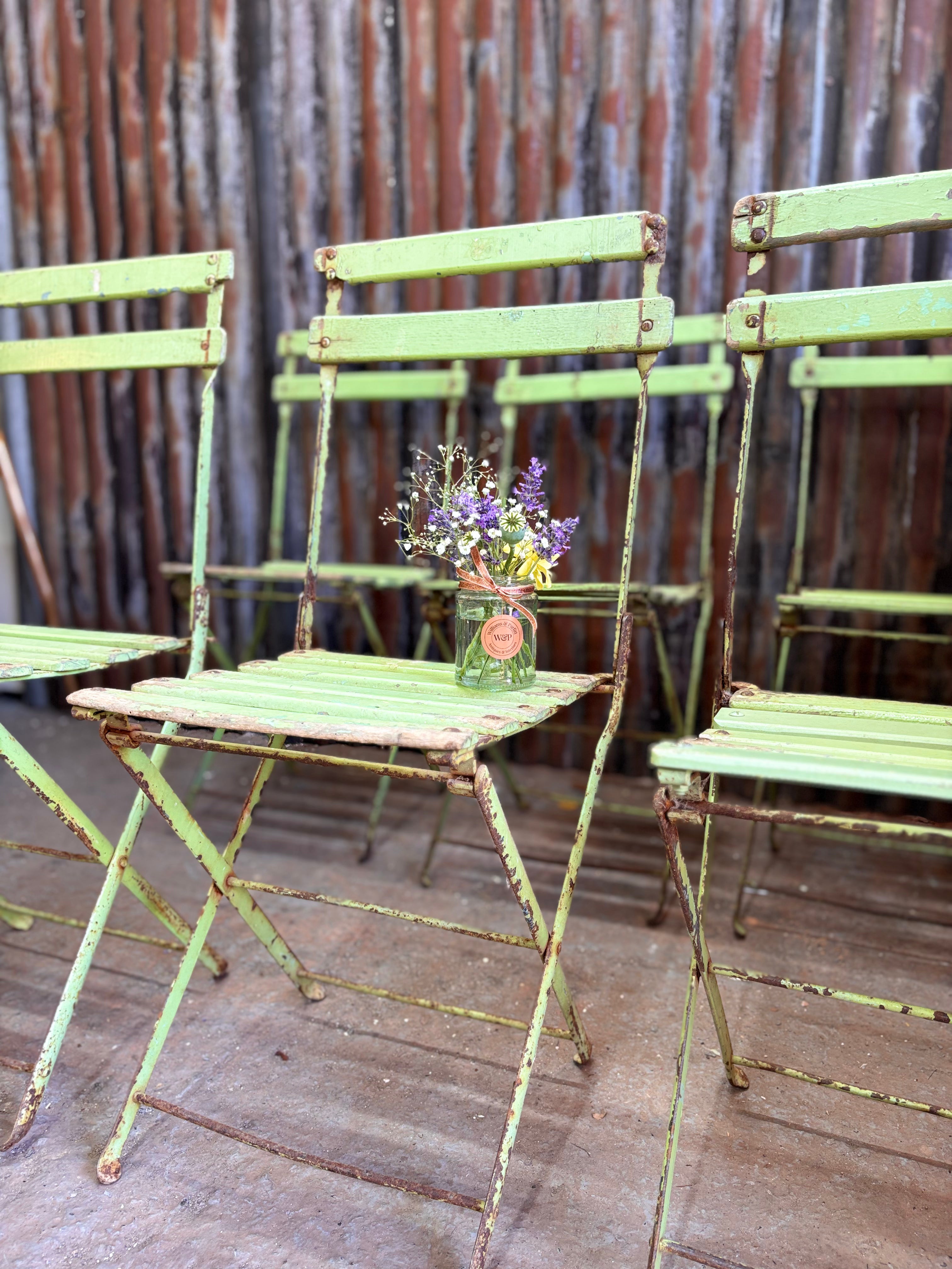 Set of 8 Vintage Green Folding Café Chairs