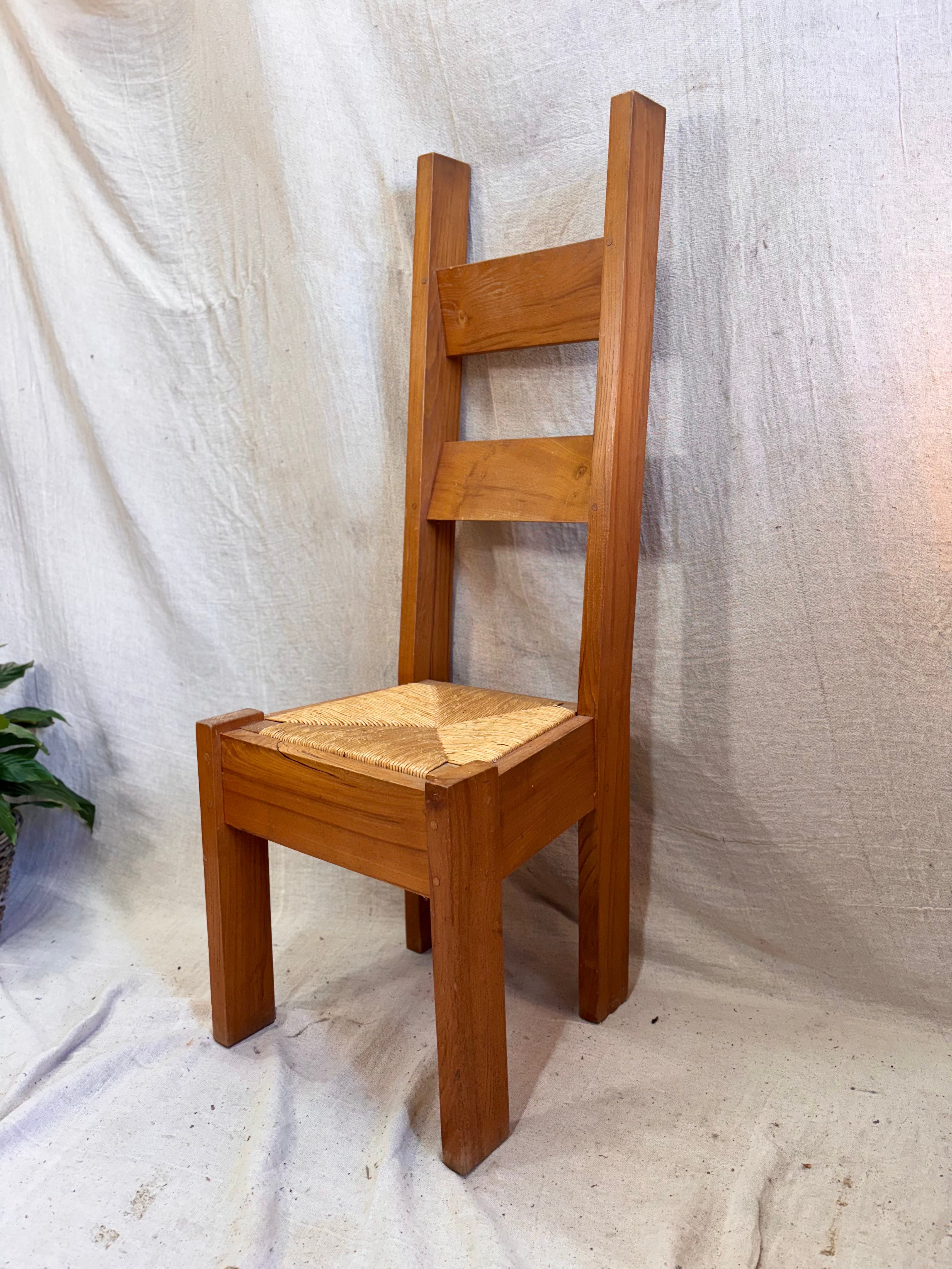 Set of 4 Folk Style Chairs with Rush Seat.