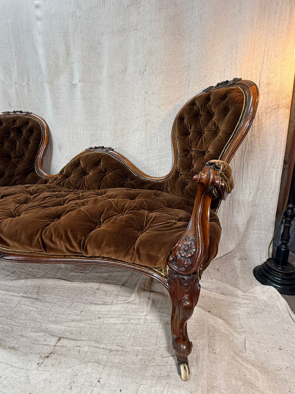 Brown Velvet Love Seat